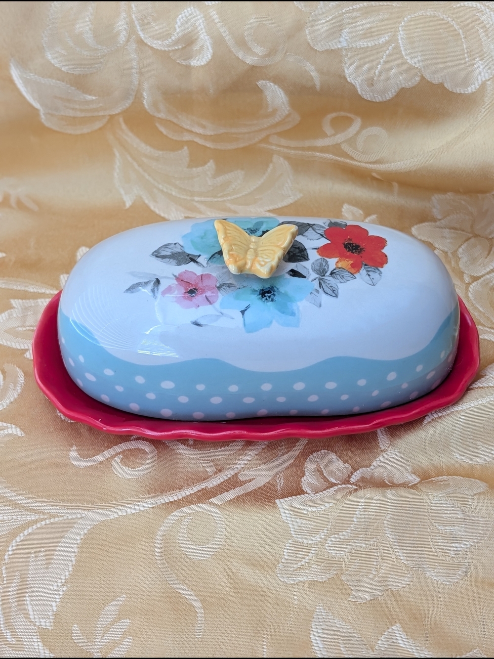 The Pioneer Woman Flea Market Butter Dish in White, Blue, Pink, Yellow, Red